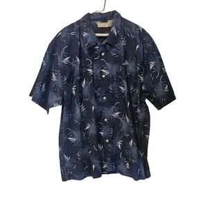 Natural Issue Men's XL‎ XG Blue Tropical Leaf Print Short Sleeve Button Up Shirt